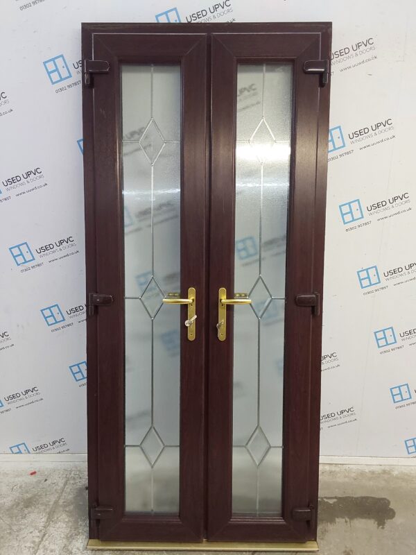 Used Rosewood Upvc French Doors 980mm x 2140mm EA2 - Image 2