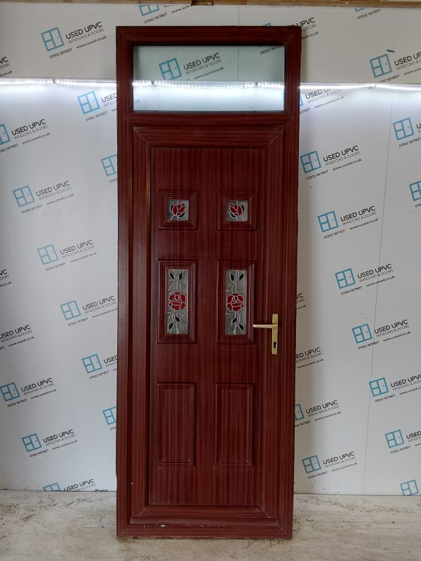 Used Woodgrain Upvc Back Door And Toplight 890mm x 2520mm 0087