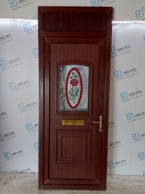 Used Woodgrain Upvc Front Door And Toplight 940mm x 2425mm 0724
