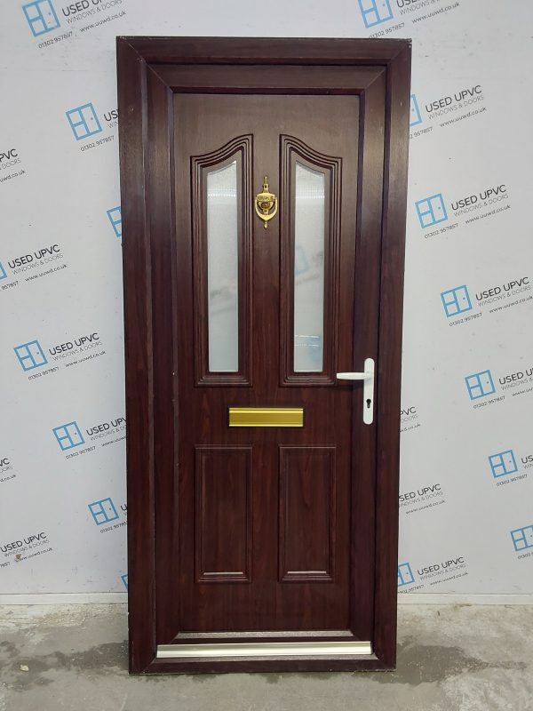 Used Rosewood Upvc Front Door 900mm x 2050mm (Reduce To 885mm) C6003
