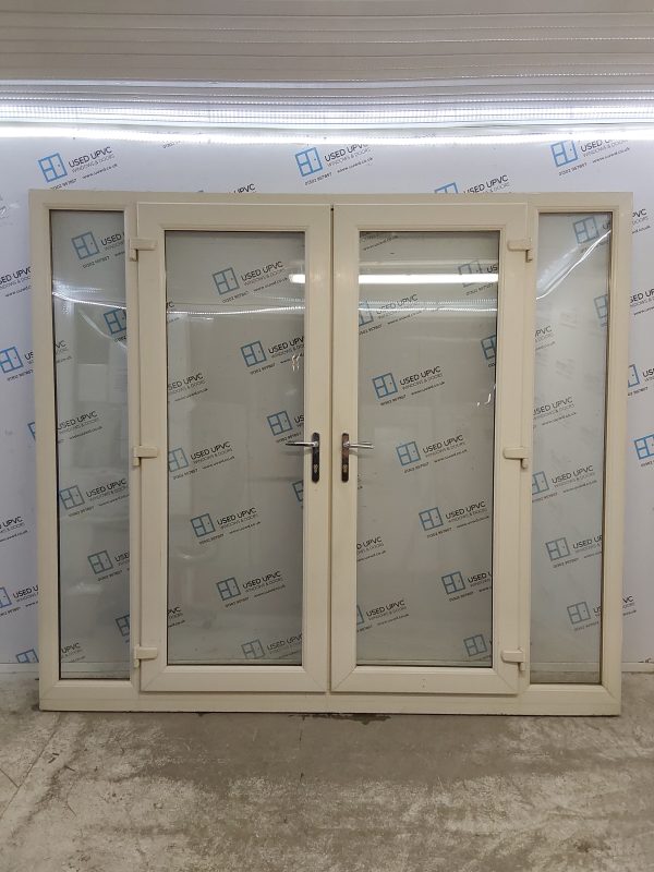 Used Cream Upvc French Doors And Side Panels 2450mm x 2170mm (Reduce To 2120mm) EA10