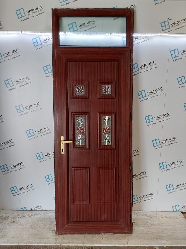 Used Woodgrain Upvc Back Door And Toplight 890mm x 2520mm 0087 - Image 2