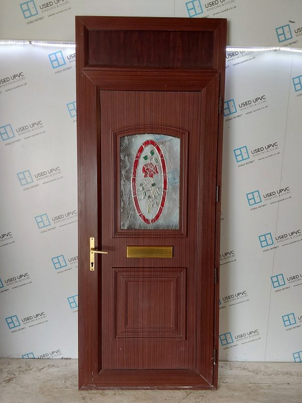 Used Woodgrain Upvc Front Door And Toplight 940mm x 2425mm 0724 - Image 2