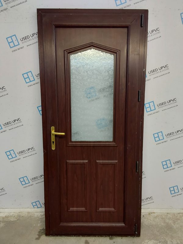 Used Rosewood Upvc Back Door 925mm x 2065mm (Reduce To 905mm) 0716 - Image 2
