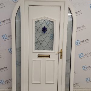 Used White Upvc Arched Front Door With Side Panels And Toplight 1335mm x 2300mm DS007
