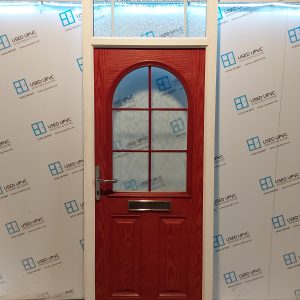 Used Red Composite Front Door And Toplight 910mm x 2450mm 0487