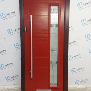 Used Red Composite Front Door 935mm x 2060mm (Reduce To 920mm) 0686