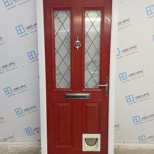 Used Red Composite Front Door 895mm x 2095mm (Reduce To 2080mm) C9D46