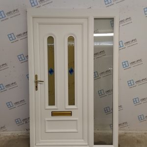 Used White Upvc Front Door And Side Panel 1300mm x 2060mm (Reduce To 2010mm) DS051