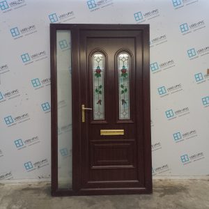 Used Rosewood Upvc Front Door And Side Panel 1205mm x 2045mm (Reduce To 1185mm) DS006