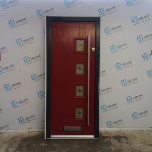 Used Red Composite Front Door 910mm x 2040mm (Reduce To 890mm) 0140
