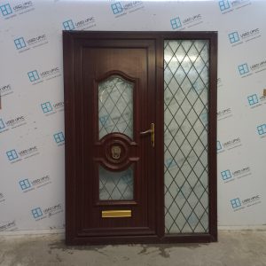 Used Woodgrain Upvc Front Door And Side Panel 1485mm x 2055mm (Reduce To 1460mm) DS046