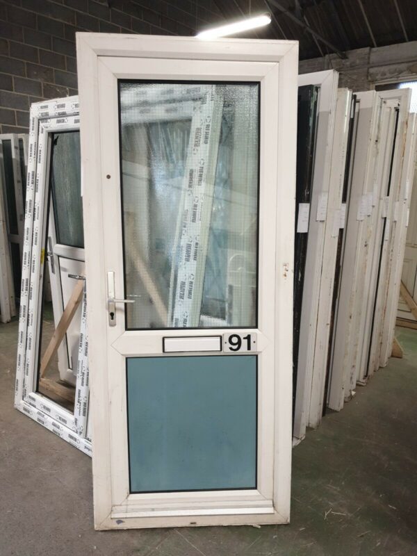 White Upvc Front Door 895 X 2115 (0096)