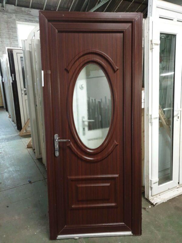 Used Woodgrain Upvc Back Door 890mm X 2060mm (REDUCE TO 870mm )(0373)